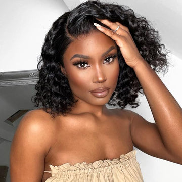 Ali Annabelle 1B Natural Color Ombre Indian Curly Bob Human Hair Wigs